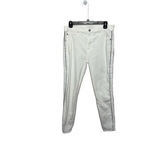 7 For All Mankind Gwenevere Ankle Skinny Low Rise Jeans White Silver Size 30